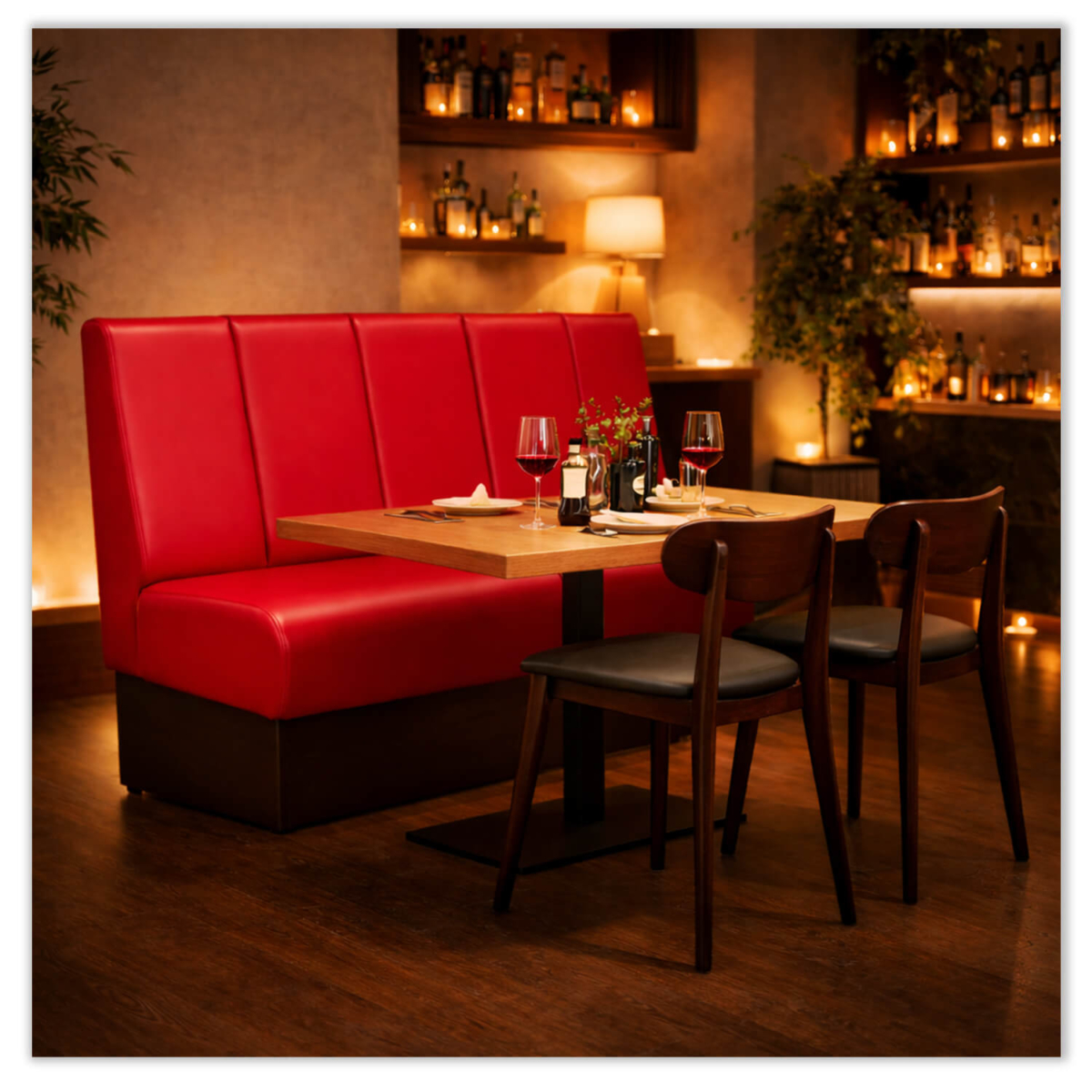 Horeca-Eetbank-ECO-ROME-Rood-Kunstleer