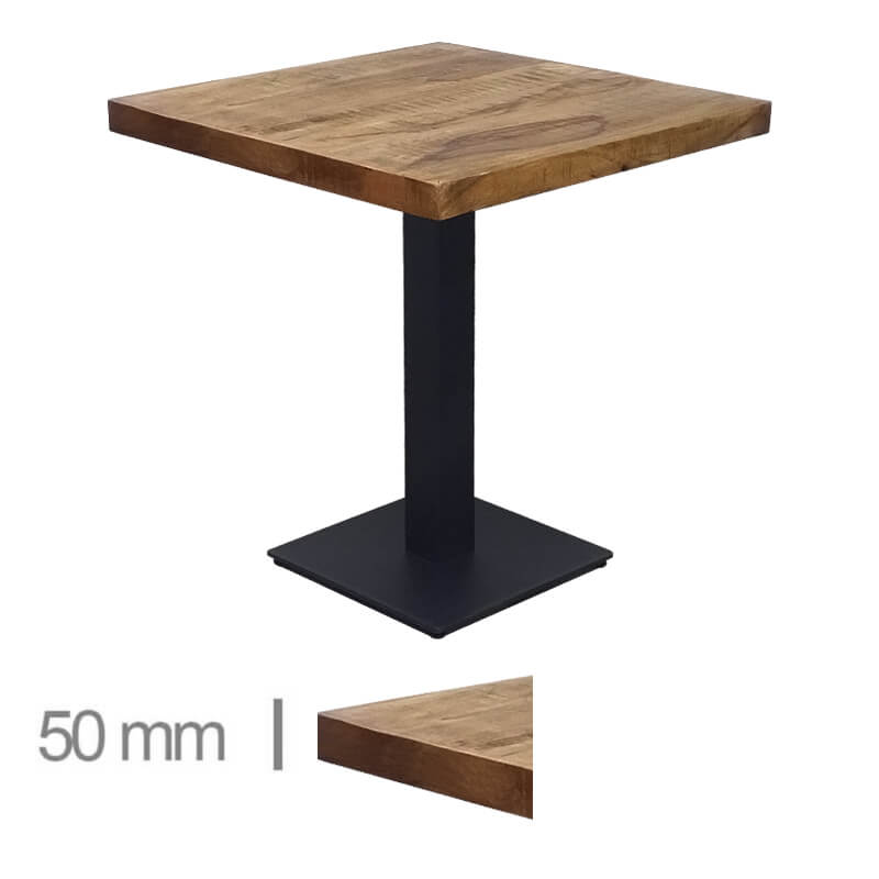 Table En Bois De Manguier De Café, Restaurant Et Horeca – Mangue – 70×70 Cm Avec Pied En Fonte