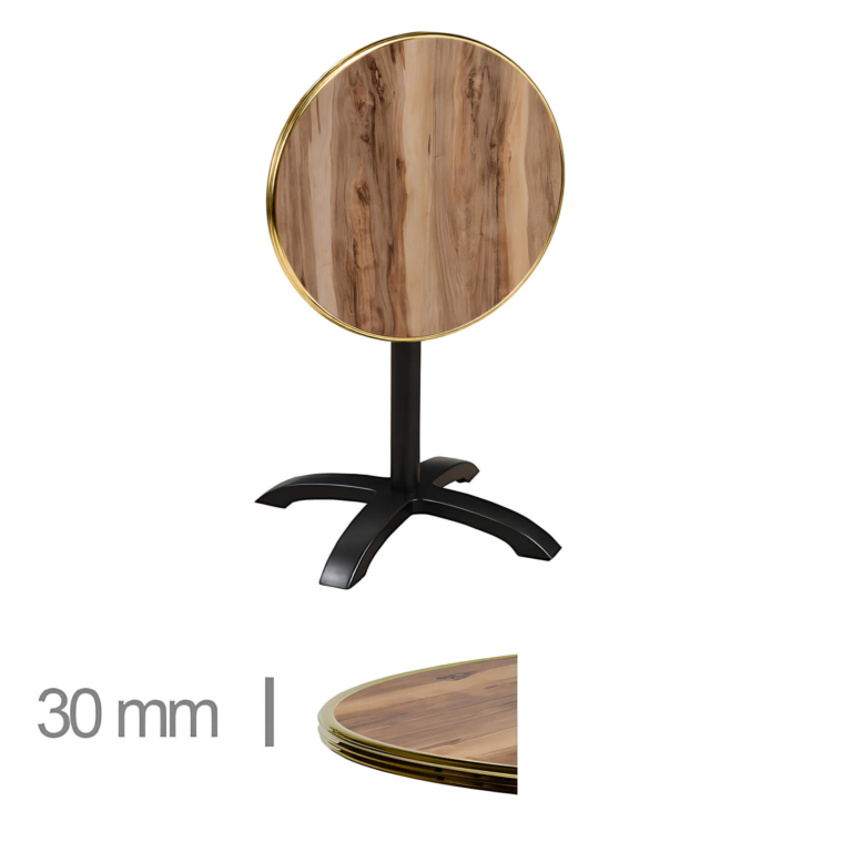 Horeca-Terrastafel-Opklapbaar-Rond-Met-Messing-Rand-WERZALIT-INDIAN-SHESMAN-Ø60 cm