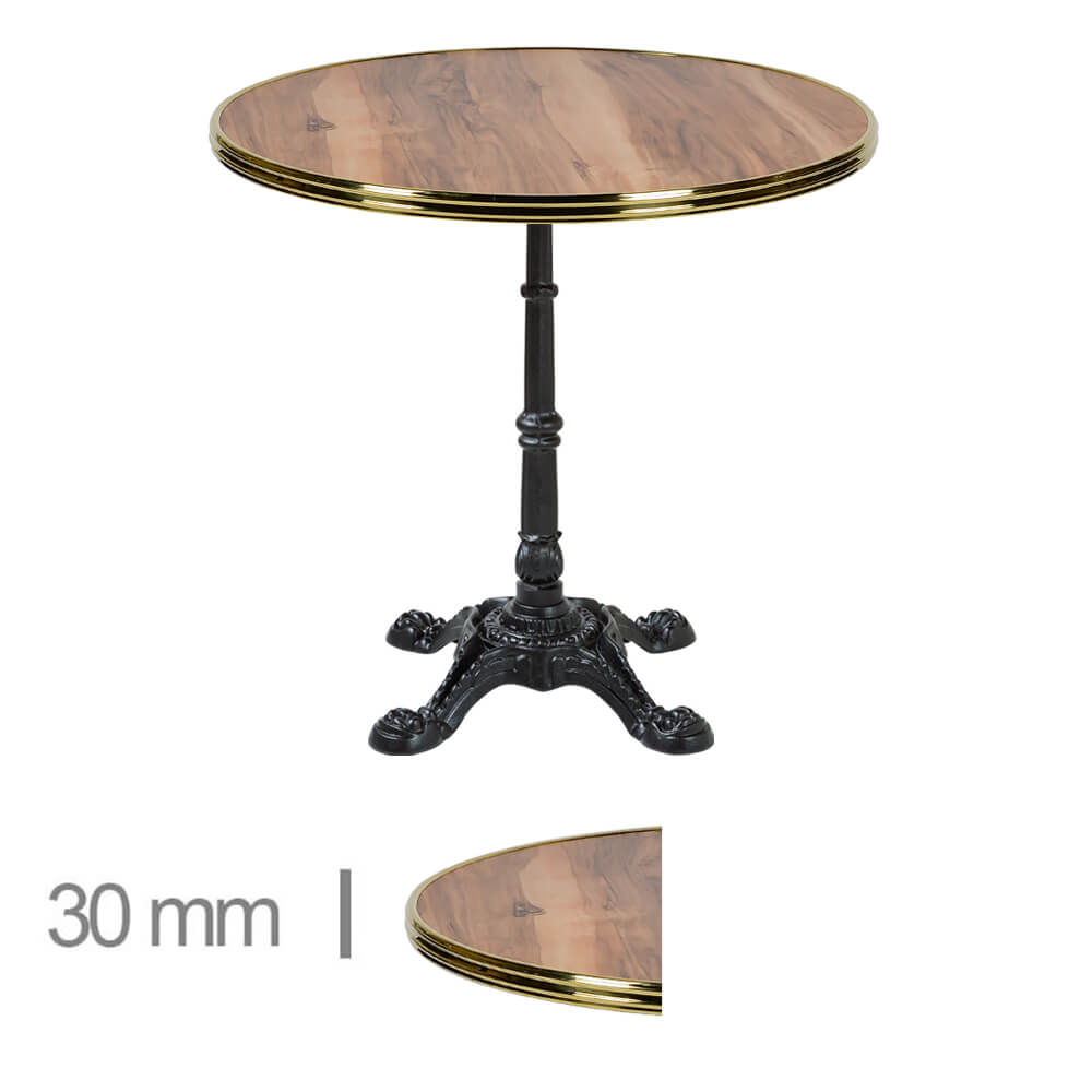 Horeca Terrace Table Round With Brass Edge – Werzalit Indian Shesman – 60 Cm
