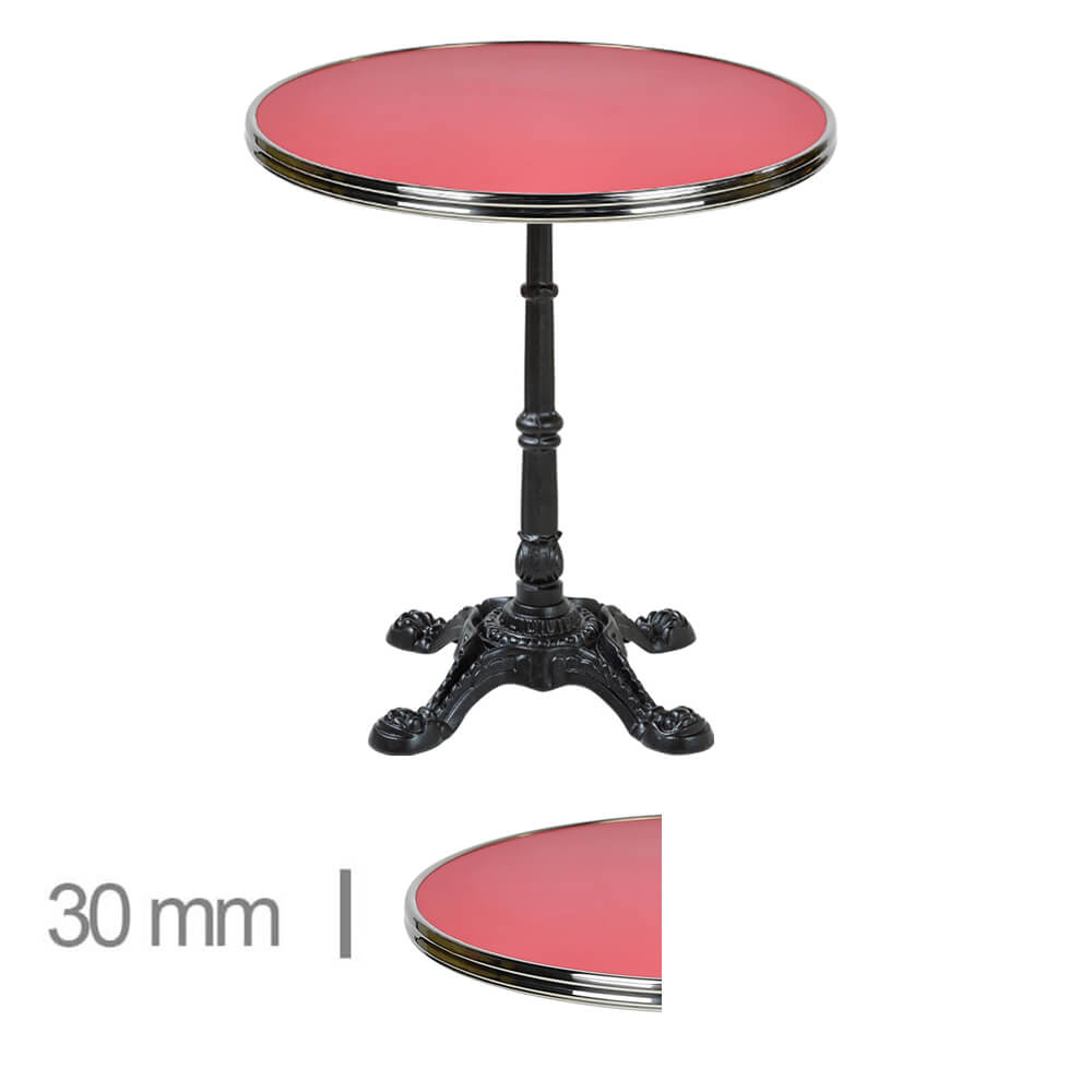 Horeca Terrace Table Round With Chrome Edge – Werzalit Red – 60 Cm