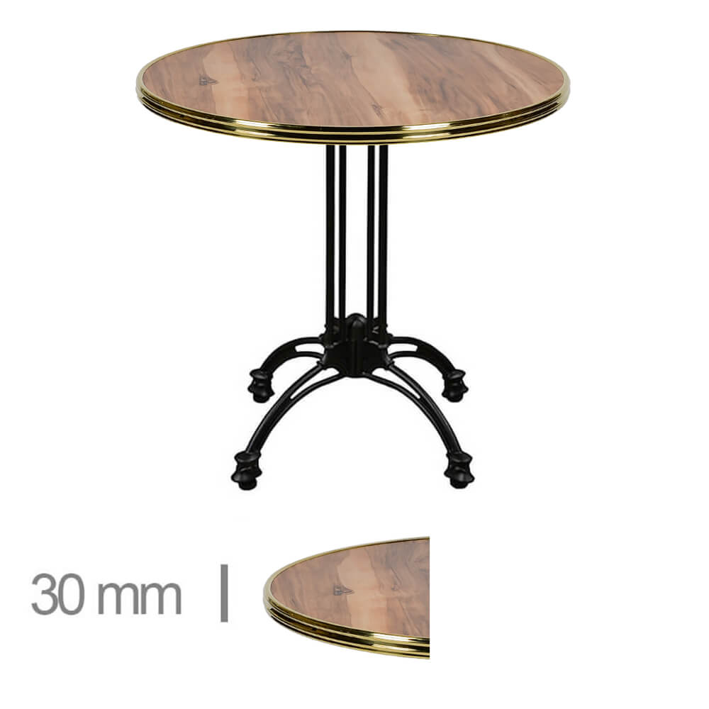 Horeca Terrace Table Round With Brass Edge – Werzalit Indian Shesman – 60 Cm