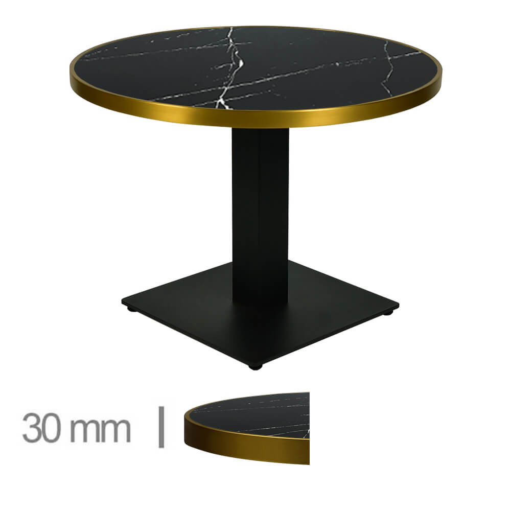 Horeca Round Table – Faux Marble Black – 70 Cm With Base