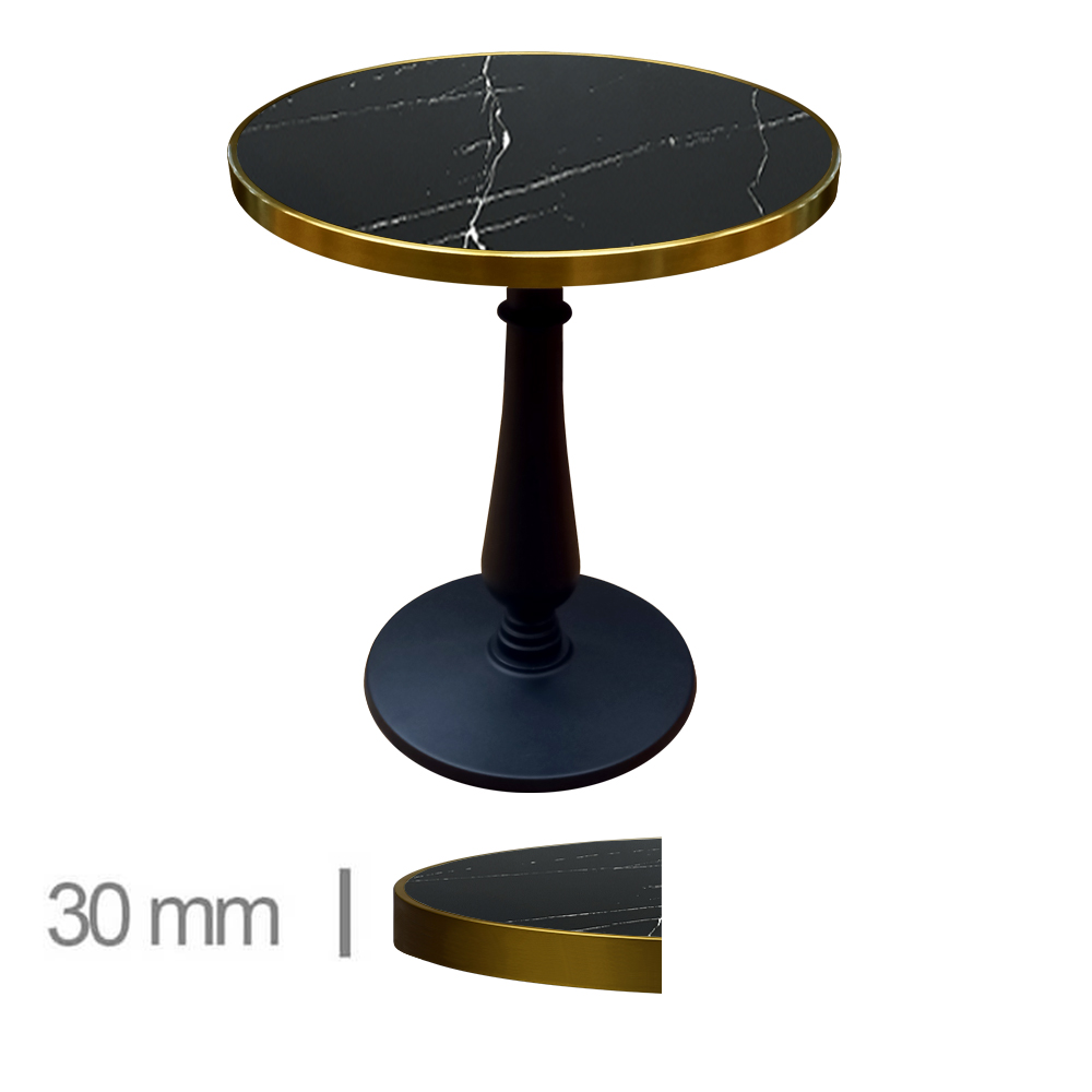 Horeca Round Table – Faux Marble Black – 60 Cm With Base
