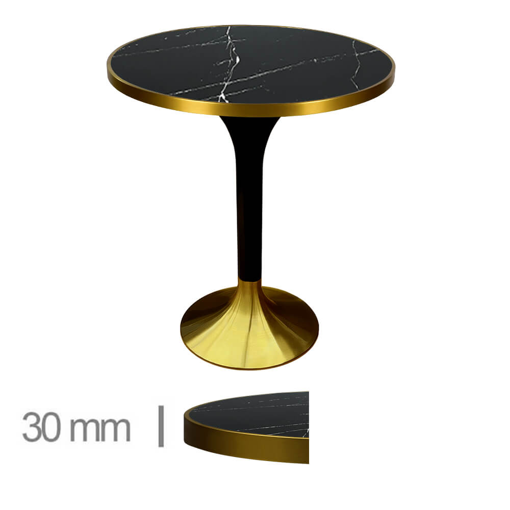 Horeca Round Table – Faux Marble Black – 70 Cm With Base