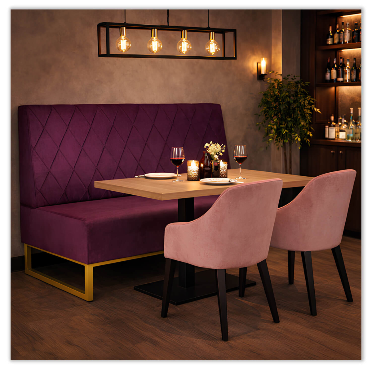 Horeca-Eetbank-TROJE-Paarse-VelvetFluweel