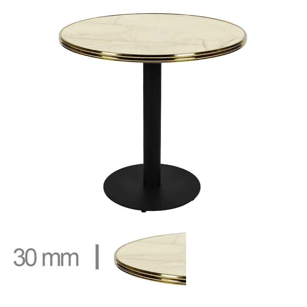 Horeca Table Round With With Brass Edge – Werzalit Golden Marble – 70 Cm