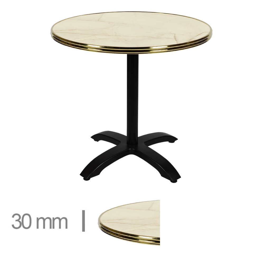 Horeca Terrace Table Foldable Round With Brass Edge – Werzalit Golden Marble – 60 Cm