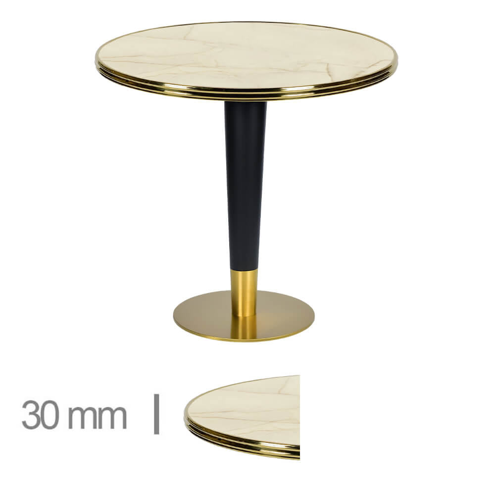 Horeca Table Round With Brass Edge – Werzalit Golden Marble – 60 Cm