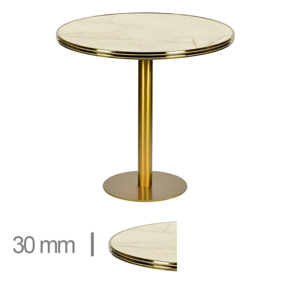 Horeca Tisch Rund Mit Messingkante – Werzalit Golden Marble – 60 Cm