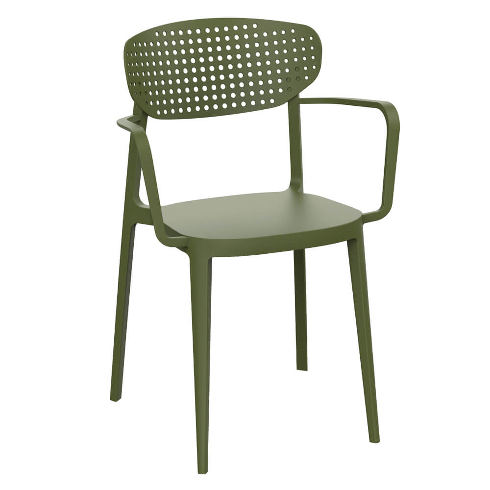 Horeca Stackable Plastic Terrace Chair With Armrest – Como – Olive