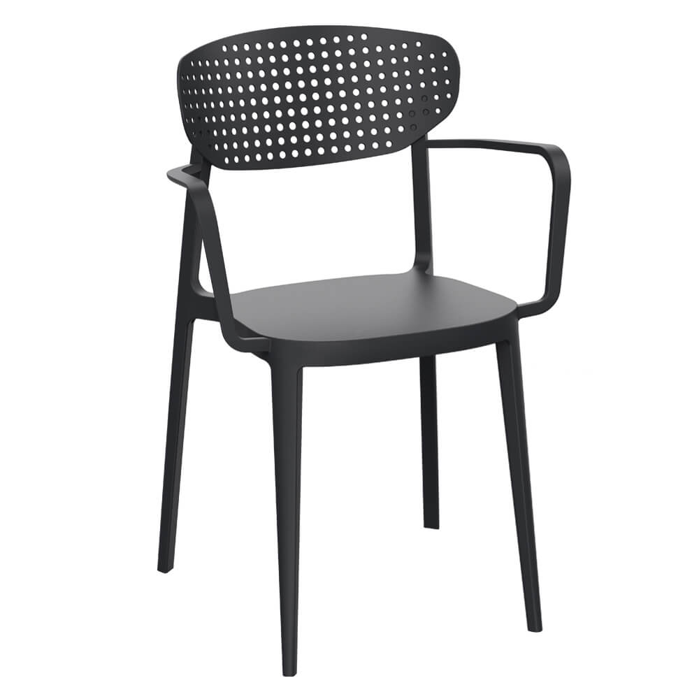 Chaise En Plastique Empilable Avec Accoudoirs Pour Terrasse, Café, Restaurant Et Horeca – Como – Noir