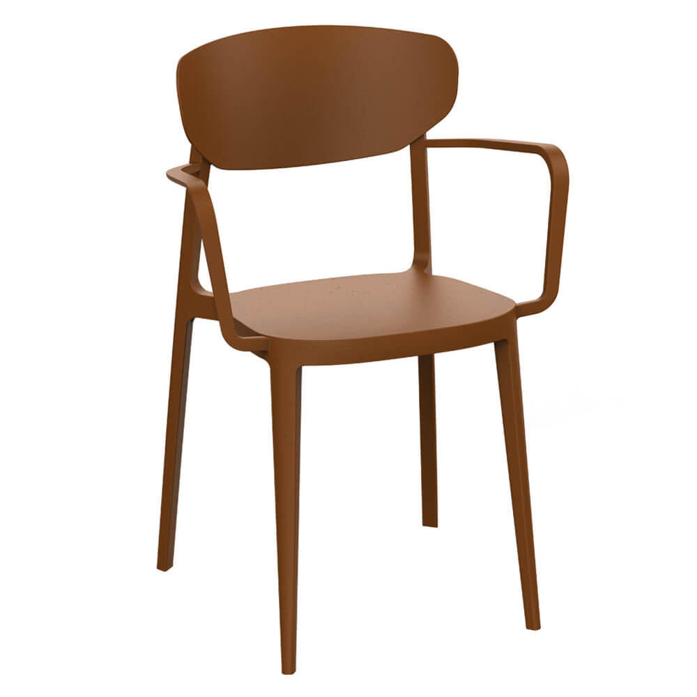 Horeca Stackable Plastic Terrace Chair With Armrest – Lugano – Brown