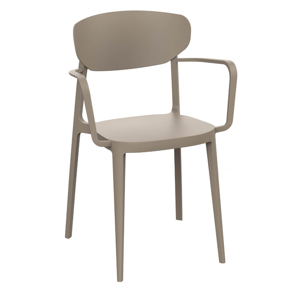 Horeca Stackable Plastic Terrace Chair With Armrest – Lugano – Taupe