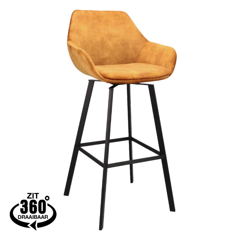 Horeca Bar Chair Velvet – Rene – Cognac