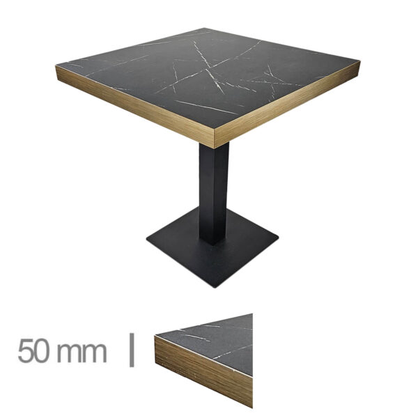 Horeca-Tafel-Met-Gouden-Rand-Dublin-Marmer-Zwart-60x60-Cm-Met-Onderstel