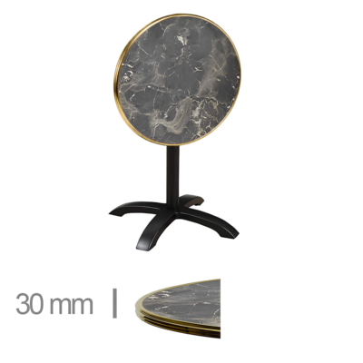 Horeca-Terrastafel-Opklapbaar-Rond-Met-Messing-Rand-WERZALIT-BROWNIE-MARBLE-Ø70 cm