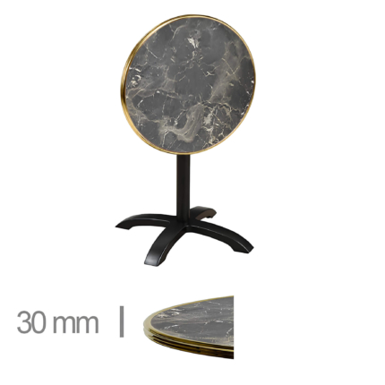 Horeca-Terrastafel-Opklapbaar-Rond-Met-Messing-Rand-WERZALIT-BROWNIE-MARBLE-Ø70 cm