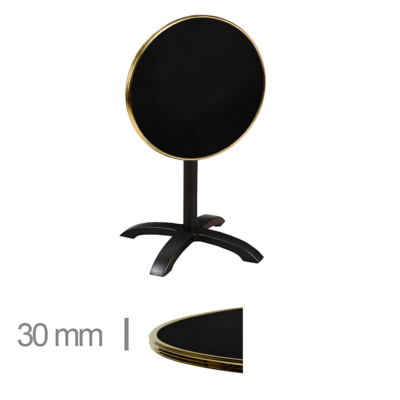 Horeca-Terrastafel-Opklapbaar-Rond-Met-Messing-Rand-Werzalit-Zwart-60-Cm-A-Srd