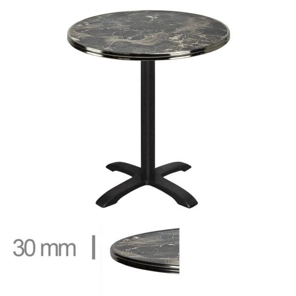 Horeca-Terrastafel-Rond-Met-Chroom-Rand-Werzalit-Brownie-Marble-70-Cm-A-8001