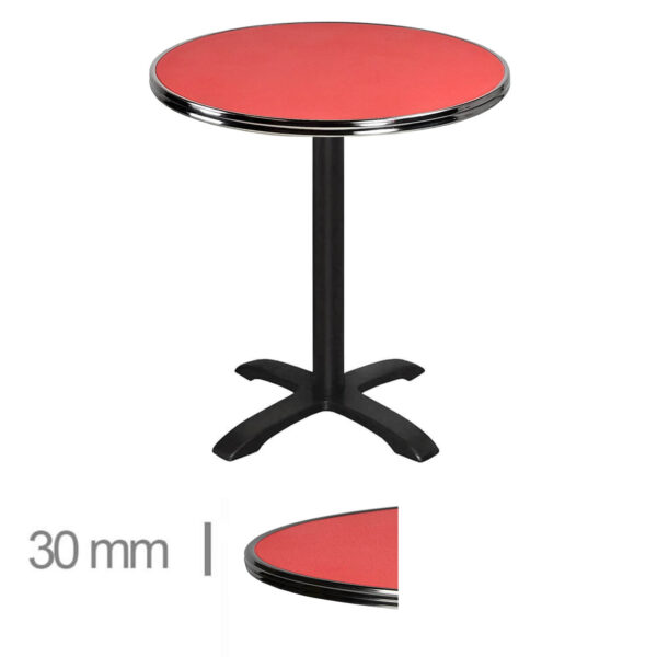 Horeca-Terrastafel-Rond-Met-Chroom-Rand-Werzalit-Rood-60-Cm