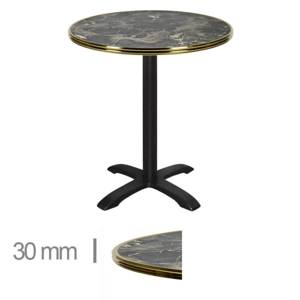 Horeca-Terrastafel-Rond-Met-Messing-Rand-Werzalit-Brownie-Marble-60-Cm-A-8001