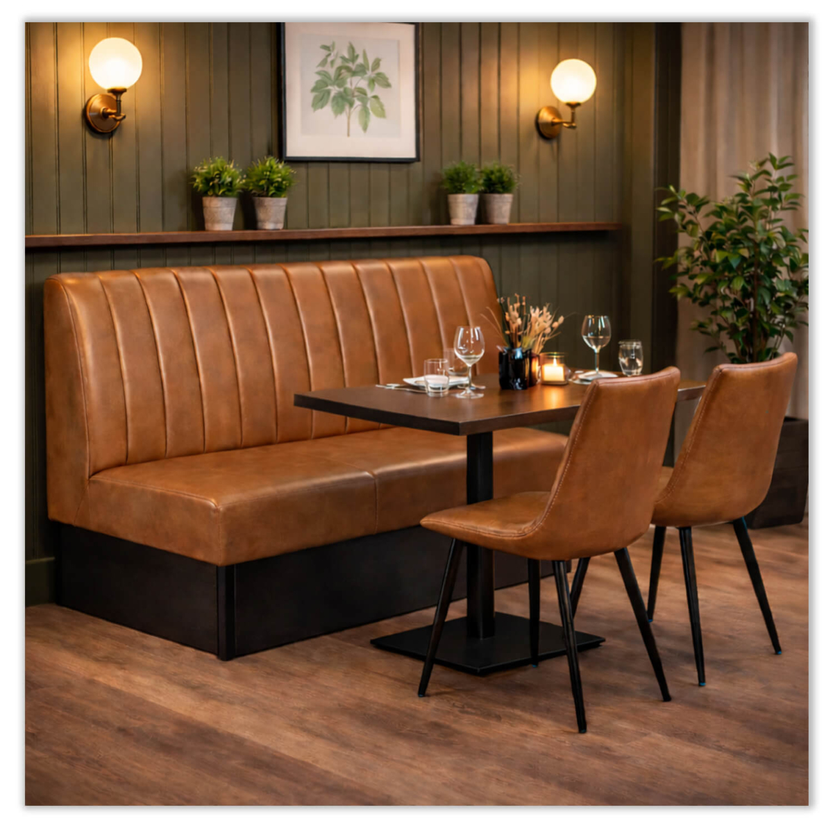 Horeca-Eetbank-SAFRAN-Ary-Cognac-Kunstleer-set