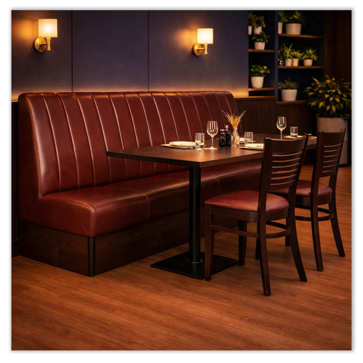Horeca-Eetbank-SAFRAN-Bruin-Kunstleer-set
