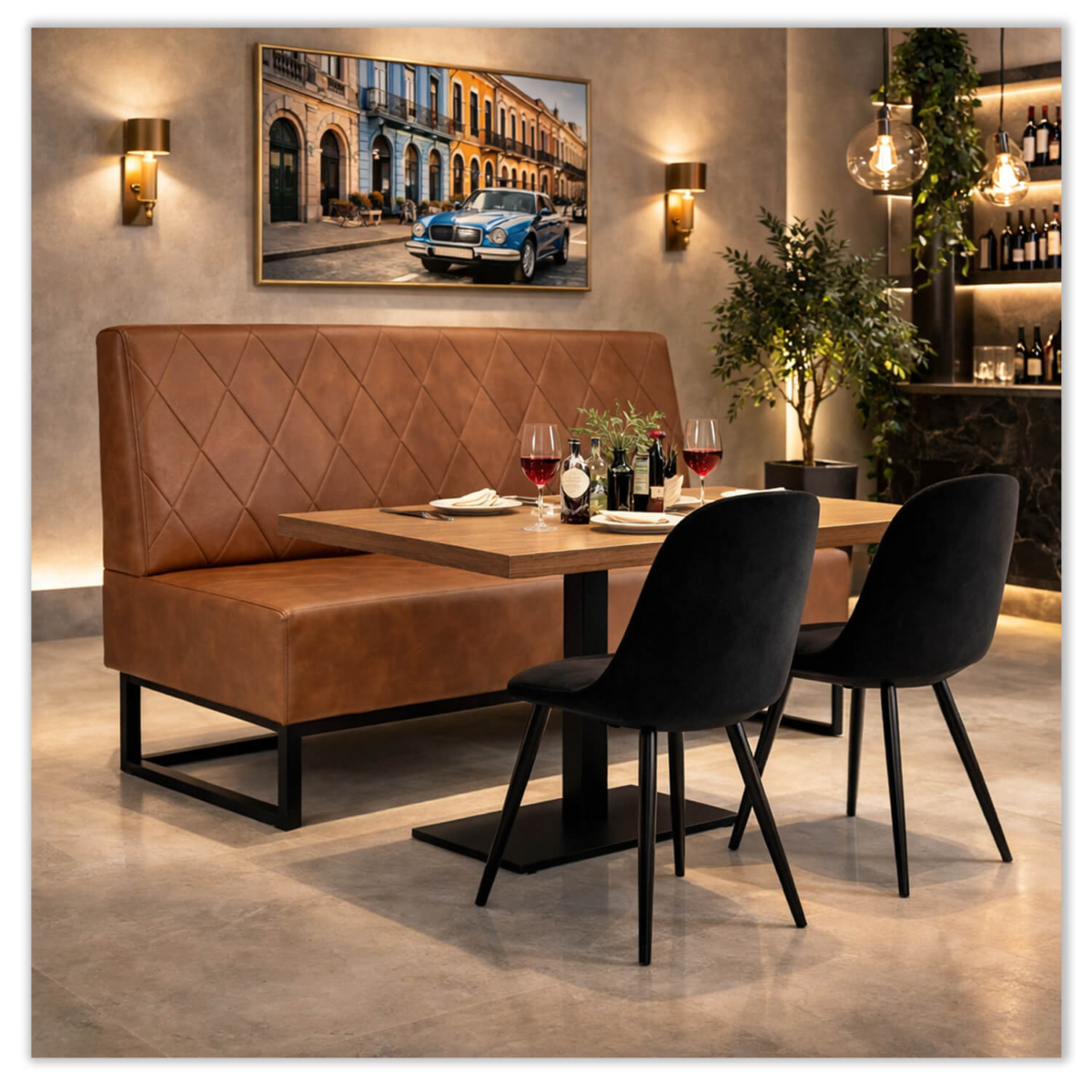 Horeca Eetbank-TROJE-Ary-Cognac-Kunstleer