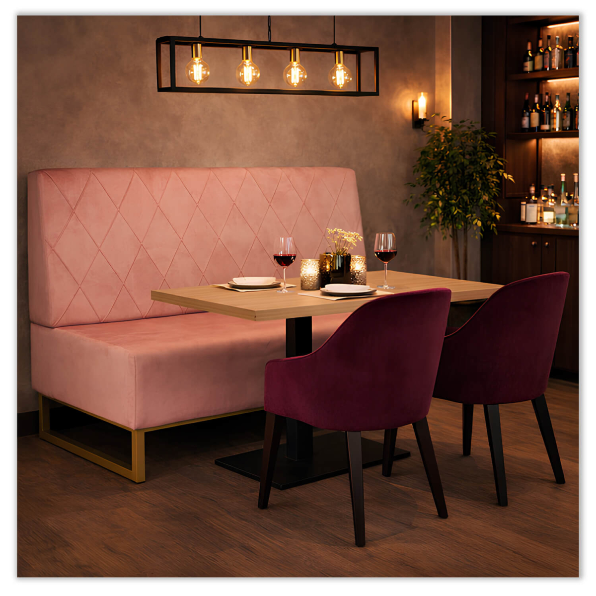 Horeca-Eetbank-TROJE-Roze-VelvetFluweel