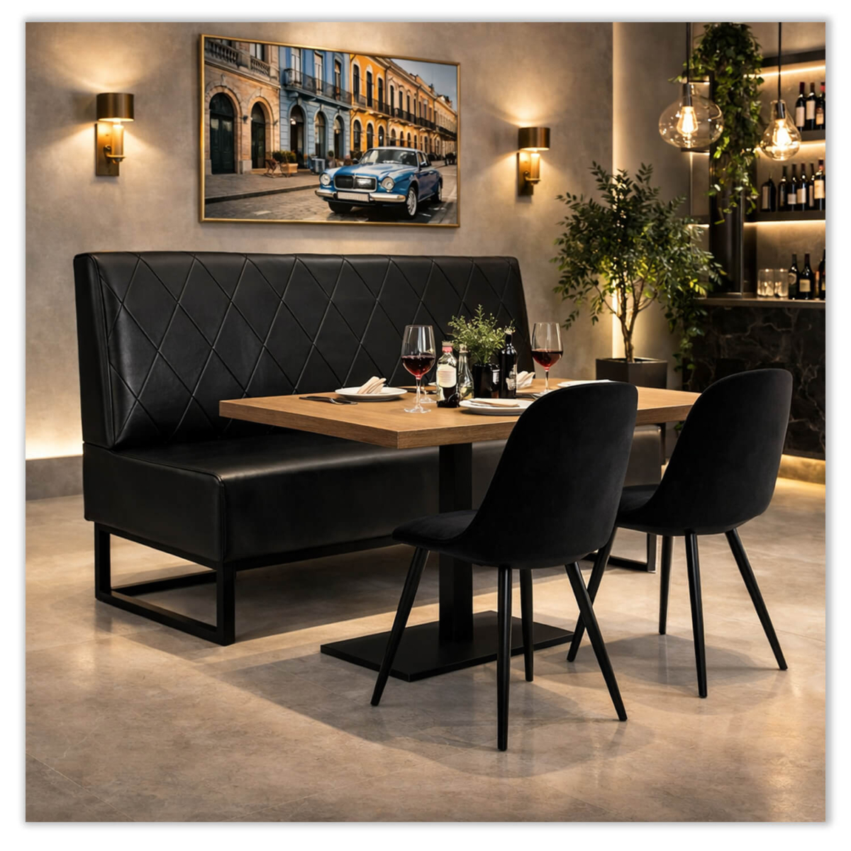 Horeca Eetbank-TROJE-zwart-Kunstleer