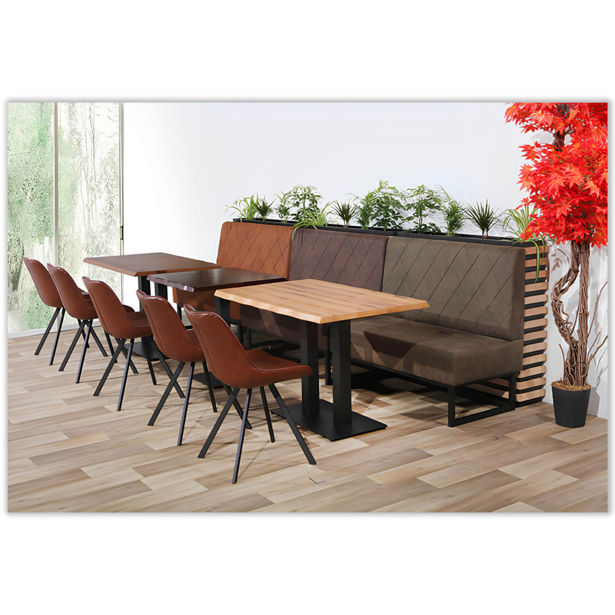 Horeca-Eetbank-Troje-Vintage-Microvezel-Olijf-Model-3