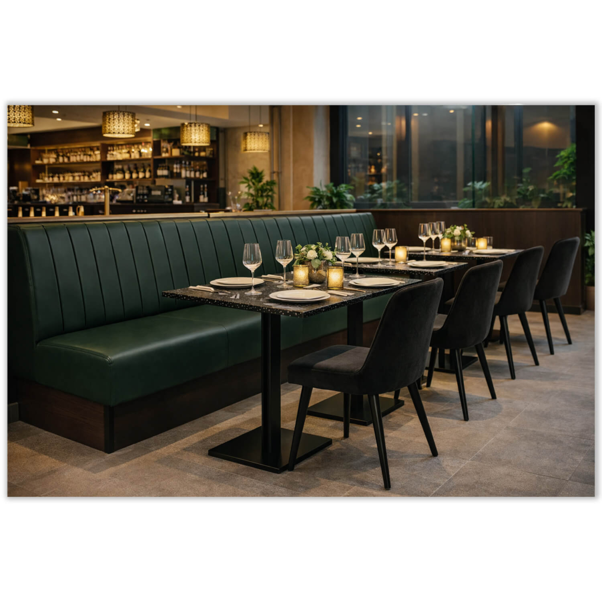 Horeca-Eetbank-SAFRAN-Donker-Groen-Kunstleer-set