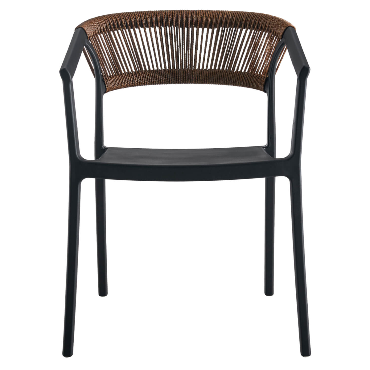 Terrasstoel CECILE - Armleuning - Stapelbaar - Zwart/Bruin Kunststof/Touw - Afbeelding 3