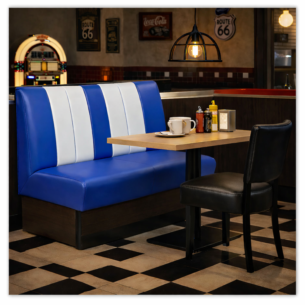 Horeca-Eetbank-SAFRAN-AMERICAN-Blauw-Wit-Kunstleer Horeca-Eetbank-SAFRAN-AMERICAN-Blauw-Wit-Kunstleer